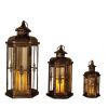 Black And Gold Filigree Metal Tabletop Lantern Candle Holders - Set of Three