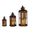 Black And Gold Filigree Metal Tabletop Lantern Candle Holders - Set of Three