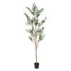 Green Artificial Olive Trees in a Black Pot - Set of Two - 84"