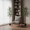 Green Artificial Olive Trees in a Black Pot - Set of Two - 84"