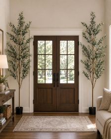 Green Artificial Olive Trees in a Black Pot - Set of Two - 84"