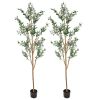 Green Artificial Olive Trees in a Black Pot - Set of Two - 84"