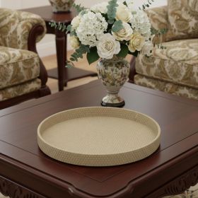 Taupe Faux Wicker Round Serving Tray - 15"