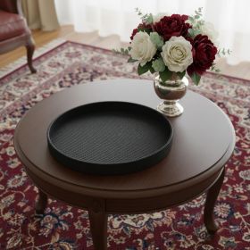 Black Faux Wicker Round Serving Tray - 15"