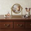 Gold Metal Round Tilting Framed Makeup Shaving Tabletop Mirror - 10"