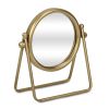 Gold Metal Round Tilting Framed Makeup Shaving Tabletop Mirror - 10"