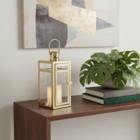 Clear And Gold Glass And Stainless Steel Tabletop Lantern Candle Holder