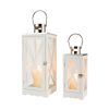 Clear And White Glass And Solid Wood Floor Lantern Candle Holders - Set of Two