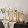 Clear And Gold Glass And Stainless Steel Tabletop Lantern Candle Holders - Set of Three