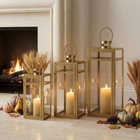 Clear And Gold Glass And Stainless Steel Tabletop Lantern Candle Holders - Set of Three