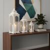 Clear And White Glass And Metal Floor Lantern Candle Holders - Set of Three