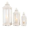 Clear And White Glass And Metal Floor Lantern Candle Holders - Set of Three