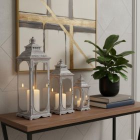 Clear And Gray Glass And Metal Tabletop Lantern Candle Holders - Set of Three