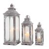 Clear And Gray Glass And Metal Tabletop Lantern Candle Holders - Set of Three