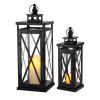 Clear And Black Glass And Metal Tabletop Lantern Candle Holders - Set of Two