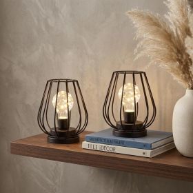 Black Geometric Cage Cordless Desk Lamps - Set of Two - 7"