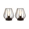 Black Geometric Cage Cordless Desk Lamps - Set of Two - 7"