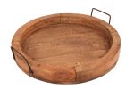 Natural Solid Wood Handmade Round Serving Tray With Handles - 15"