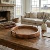 Natural Solid Wood Handmade Round Serving Tray With Handles - 15"