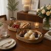 Natural and Black Jute Metal And Solid Wood Oval Serving Trays With Handles, Set of Two