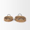 Natural and Black Jute Metal And Solid Wood Oval Serving Trays With Handles, Set of Two