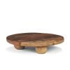Brown Reclaimed Wood Hand Finished Round Riser Tray - 14"
