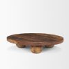 Brown Reclaimed Wood Hand Finished Round Riser Tray - 14"