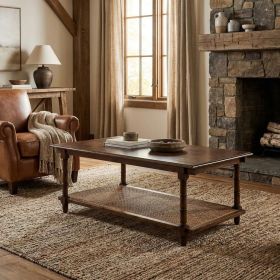 Chestnut Solid Wood and Rattan Coffee Table