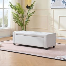 48" Storage Bedroom Bench For End Of Bed, Faux Linen Upholstered Storage Ottoman With Arms For Bedroom,Living Room, Entryway, Beige
