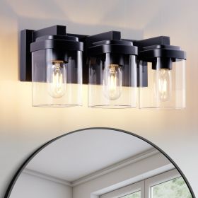 3 Light Bathroom Vanity Light, Matte Black Bathroom Light Fixtures With Clear Glass Shade, Vanity Light Fixtures Over Mirror For Bedroom Living Room N