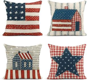 Set of 4 Linen Patriotic Throw Pillow Covers, 18" x 18"