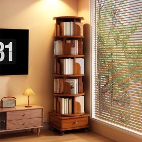6 Tier 360° Rotating Solid Wood Bookshelf with Wheels
