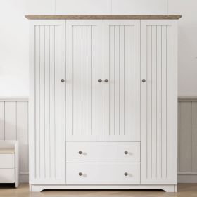 4 Door Wardrobe Armoire Closet with 2 Drawers, White