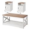 3 Pieces Farmhouse Coffee Table Sets, 40 in Industrial Coffee Table with 2 End Side Tables