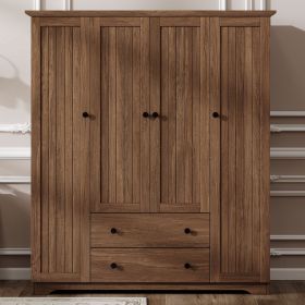 4 Door Wardrobe Armoire Closet with 2 Drawers, Brown