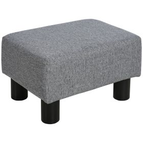 16" Gray Linen Fabric Ottoman Cube Footrest & Pouf