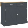 Rolling Kitchen Island with Drop Leaf Wood Breakfast Bar, Farmhouse Kitchen Cart with 2 Drawers, Adjustable Shelves for Dining Room, Dark Gray