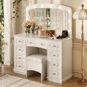 <Old SKU: N704P328549A>Luxurious Makeup Vanity with 10 Hollywood Bulbs, 3 Color Lighting Modes