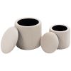 Cream White Corduroy Storage Ottomans with Wood Lids – Set of 2
