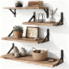 Floating Shelves Wall Mounted Set of 4, Rustic Paulownia Wood Wall Shelves with Black Metal Brackets