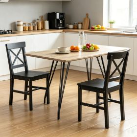 Black Farmhouse Wooden Dining Chairs Set of 2 with Cross Back Design for Kitchen TableOnly chairs