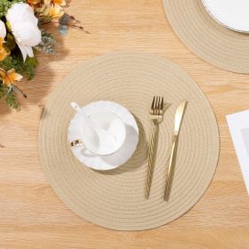 Set of 6 Cotton Polyester Heat Resistant Round Braided Placemats,15"  (Light Beige)