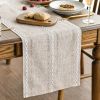 Mode Brown Rustic Cotton Linen Table Runner, Seasonal Embroidered Hollow Kitchen Dining Table Decoration for Home Party Decor 13x60 Inch