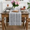 Dark Grey Rustic Cotton Linen Embroidered Table Runner, 13x72 Inch