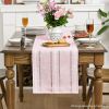 Mode Pink Rustic Cotton Linen Table Runner, Seasonal Embroidered Hollow Kitchen Dining Table Decoration for Home Party Decor 13x60 Inch