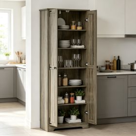 Distressed Gray 67" Tall Farmhouse Food Pantry Freestanding Cabinet with Multi-Level Adjustable Shelves