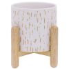 White Ceramic & Wood Planter & Stand Set, 6"D x 5.5"H