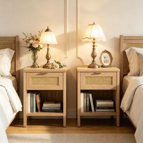 Rattan Nightstand with Charging Station