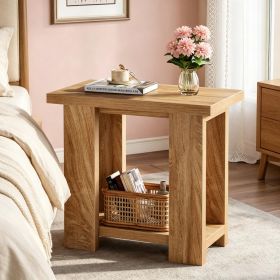 2-Tier Farmhouse End Table with Storage Shelves Side Table for Small Space Rustic Wooden Sofa Table Living Room Decor