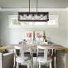 32" Red Wood Industrial Farmhouse Rectangle Pendant Light, 5-Light Chandelier with Lampshade for Dining Room